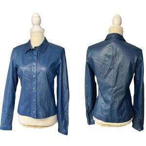 Worth Blue Perforated Leather Button-Down Shirt